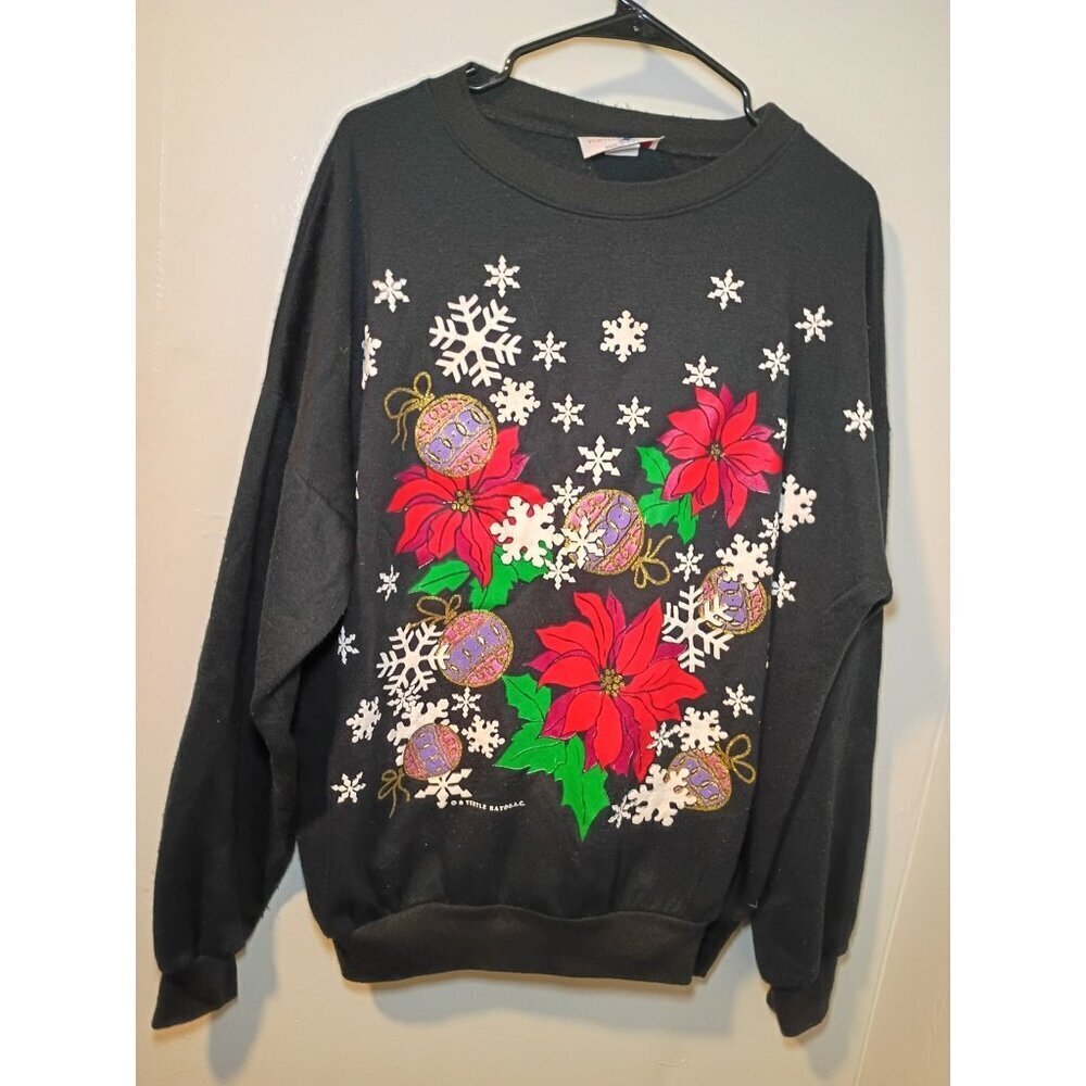 Turtle Bay sweatshirt holiday ornament poinsettia snowflake USA 90s womens XL